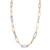 An image of a Rachel Koen women's necklace with diamonds, displayed against a plain background. The necklace features elongated yellow gold links alternating with white gold diamond studded links. It is positioned centrally in the frame, with a front-facing view that shows the necklace's design at a medium distance, providing a clear perspective of the intricate details and the shimmer of the diamonds.