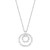 An image of a Rachel Koen women's necklace with diamonds, featuring a circular pendant with geometric baguette and round cut diamond arrangements, suspended on a fine white gold chain. The pendant is centered and displayed at a straight-on angle, with the chain partially visible extending towards the top edges of the frame, suggesting a medium distance from the viewer.