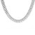 An image of a Rachel Koen women's necklace with diamonds, captured in a straight-on view against a white background. The necklace is positioned in a gentle curve, with the left side closer to the camera and gradually tapering into the distance towards the right, creating a sense of depth. Each link of the necklace is encrusted with multiple small round cut diamonds, sparkling against the white gold setting, and presented at eye level to showcase the intricate details and craftsmanship.