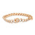 An image of a Rachel Koen women's bracelet with diamonds, showcasing a yellow gold chain design studded with round cut diamonds. The bracelet is positioned horizontally in the center of the frame, with a close-up view that displays the intricate patterns and the brilliance of the diamonds. The angle of the photo provides a full view of the bracelet's design, highlighting the contrast between the polished gold and the bright diamonds.