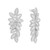 An image of a pair of Rachel Koen women's earrings with diamonds, displayed against a white background. The earrings are positioned vertically, side by side, with the left earring facing forward showing the full front view, and the right earring angled to present the side profile. Both earrings feature a leaf-like design with multiple baguette cut diamonds with round cut diamonds outline, creating a sparkling and intricate appearance in white gold. The image is taken from a medium distance allowing clear visibility of the earrings' detailed structure and shimmering stones.