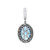 An image of a Rachel Koen brand earring designed for women, featuring a back view that showcases intricate details. The earring presents a circular pendant with a delicate filigree pattern and a central floral motif, inlaid with blue topaz and accented with small diamonds. The piece is photographed at a close distance and a direct angle, against a white background to emphasize its craftsmanship and luxurious materials. The earring is suspended from a smooth, polished bail indicating its readiness to be worn.The condition of the earring is pre owned. 