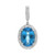 An image of a Rachel Koen women's earring featuring a prominent oval-cut blue Topaz surrounded by a halo of small round-cut diamonds. The earring is displayed in a close-up frontal view against a white background, showcasing the topaz's facets and the diamond's sparkle. The hoop connecting to the earring is also encrusted with diamonds and is aligned vertically, indicating the earring's drop style.The condition of the earring is pre owned. 