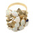 Top view of Estate cocktail ring with oval cut white opal and round cut blue sapphires in prong setting with stripped metal leaf designs in yellow gold ring mounting