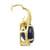 Right view of the pendant showing the side view of prong set oval cut tanzanite with accented round cut diamonds in pave setting in yellow gold with opne hinged chain loop without chain