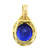 Back view of the pendant showing the blue tanzanite stone from the setting and mounting fromthe back in yellow gold without chain