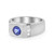 Right view of the Men's ring band showcasing round cut tanzanite in the center with three vertically channel set princess cut diamonds studded in white gold band mounting