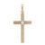 Front view of the yellow gold cross pendant with engraved vertical lines and a center round cut diamond studded in a white gold shank without chain
