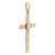 Left view of the yellow gold cross pendant with engraved vertical lines showing the smooth polished edges with center round cut diamond in a white gold shank