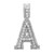 An image of a Rachel Koen brand unisex adult pendant with diamonds, featuring a pendant in the shape of the capital letter 'A'. The pendant is encrusted with numerous small, round-cut diamonds, meticulously set to cover the entire surface, providing a brilliant sparkle in white gold. The pendant is positioned front and center, with a direct, head-on view against a neutral white background, allowing for a clear and detailed view of the diamonds and the pendant's design. The image is taken from a close distance, ensuring that the intricacies of the diamond settings and the overall craftsmanship are easily visible.