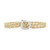 An image of a Rachel Koen women's bracelet with diamonds, featuring a yellow gold chain-link design and pave set diamond-encrusted clasp. The bracelet is positioned horizontally across the center of the frame with the clasp slightly off-center to the right, and the view is a close-up at eye level, showcasing the intricate details and the sparkle of the diamonds against the gold background.