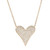 An image of a Rachel Koen women's pendant necklace featuring a heart-shaped pendant with numerous small round cut diamonds set within it, presented at a straight-on angle. The pendant is centrally positioned and attached to a delicate yellow gold chain, which is visible on both sides of the heart, indicating a frontal view. The distance is close, capturing the intricate details and the sparkle of the diamonds against the gold setting.