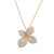 An image of a Rachel Koen brand women's pendant necklace with diamonds. The necklace features a yellow gold chain with a close-up, centered view of a round cut diamond-encrusted, flower-shaped pendant. The pendant is angled slightly to the left, displaying all four petals covered in small, sparkling diamonds against a white background. The image is taken from a front-facing perspective, with the necklace appearing to hang at a medium distance from the viewer, allowing for detailed visibility of the pendant's design and the chain's links.