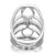 An image of a women's Messika ring with diamonds, displayed at a slight angle facing upwards from the back. The ring features intricate metalwork with a central diamond visible at the top and smaller diamonds encrusted along the edges. The background is a pure white, emphasizing the ring's design and brilliance.