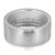 An image of a luxurious Messika women's ring with diamonds, viewed from a slightly elevated angle. The ring features a broad, polished silver band, encrusted with a row of sparkling, rectangular-cut diamonds set around the middle exterior. Additional smaller diamonds accent the sides of the band. The ring is centered and occupies a medium distance from the viewpoint, against a white background, showcasing its reflective metal and the brilliance of the gemstones.