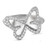 An image of a Messika women's Plaque Butterfly ring with diamonds, showcasing an intricate, looping bow design. The ring is viewed from a top-down angle, positioned centrally against a white background. The bow motif is encrusted with numerous sparkling diamonds, set against a polished white gold band which is visible at a medium distance, providing a clear view of the ring's design and the brand's engraving inside the band.