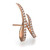 An image of a Messika brand earring for women, featuring a modern rose gold design with two intertwined curves embellished with multiple round-cut diamonds. The earring is depicted from a side angle, showcasing the sparkle of the diamonds and the smooth polished finish of the metal. The photograph is taken from a close-up perspective, giving a clear view of the intricate details and craftsmanship.