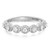 An image of a Messika women's Alliance Joy Demi Tour 18k white gold ring with diamonds, presented in a close-up view with a focus on the top of the band. The ring features a series of large, round-cut diamonds encircled by smaller pavé-set diamonds, creating a continuous sparkling pattern across the front half of the band. The band itself is polished and bears the 'MESSIKA' inscription on one side. The angle of the shot gives a clear view of the intricate setting and the brilliance of the gemstones.