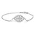 An image of a women's Messika Sultane Diamond chain 18k white gold bracelet with diamonds displayed against a white background. The bracelet is laid out straight, with the central decorative element facing upwards. The central motif, adorned with multiple sparkling diamonds, has an intricate, symmetrical, openwork design resembling a stylized flower or mandala. The image is taken from a top-down angle, showing the piece in full, with a clear view of the clasp mechanism on the right. The bracelet appears to be at a medium distance from the viewer, allowing for detailed observation of the diamonds and the overall craftsmanship.