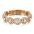 An image of a luxurious Messika brand All Joy band 18k rose gold ring designed for women, featuring multiple diamonds intricately set in a circular pattern. The ring is presented in a close-up view, angled to show the top and side of the band, highlighting the sparkle and detail of the diamonds against the warm tone of the rose gold setting. The image is taken from a distance that allows for the entire ring to be in focus, displaying the craftsmanship and elegance of the design.