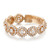 An image of a luxurious Messika women's ring with diamonds, showcased in a close-up front view. The ring is crafted in warm-toned rose gold metal, and features multiple circular settings adorned with brilliant-cut diamonds. Each setting is interconnected, creating a harmonious and elegant design. The diamonds are positioned to catch light from various angles, enhancing their sparkle. The brand's hallmark can be seen engraved inside the ring's band, indicating authenticity and craftsmanship.