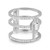 An image of a Messika women's ring with diamonds, displayed at a close-up angle showcasing the intricate design. The ring features a unique double band connected by a central piece, each band encrusted with small, round-cut diamonds. A larger, prominent diamond is set in a halo setting at the top, which is also surrounded by smaller diamonds. The view is head-on, providing a clear perspective of the ring's details and craftsmanship.