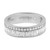 An image of a women's Messika Liz Baguette and round cut diamond 18k white ring ring, displayed at a close distance and centered in the frame. The ring is positioned horizontally with the brand name "MESSIKA" engraved on the inside, clearly visible. It features a row of round-cut diamonds along the top edge and a row of larger, rectangular baguette-cut diamonds below, all set in a polished precious metal band. The light reflects off the gemstones, showcasing their brilliance and precision cuts from a top-down angle.