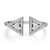 An image of a Messika women's Thea 18k white gold ring with diamonds, shown in a close-up, front-facing view that highlights its unique design. The ring features a split shank with two large, triangular diamonds set at opposing angles, giving an appearance of mirror symmetry. The triangular settings are encrusted with smaller, round-cut diamonds, enhancing the shimmer and creating a luxurious aesthetic. The band itself is polished and smooth, and the diamonds catch the light, emphasizing their clarity and cut. The white background provides a stark contrast, ensuring the ring remains the focal point of the image.