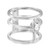 An image of a Messika women's ring with diamonds, displayed at a three-quarter angle to show the design and details. The ring features a unique double band design with a polished white gold, set at a medium distance from the camera. The upper band is adorned with a central oval-shaped diamond surrounded by a halo of smaller diamonds, adding sparkle and elegance. The craftsmanship and hallmark engravings are visible inside the bands, indicating authenticity.