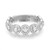 An image of a luxurious Messika women's all Joy 18k white gold ring with diamonds, displayed in a close-up front view. The ring features a series of large, round-cut diamonds encircled by smaller diamonds, set in a shiny, polished band with clear hallmarks visible inside the band. The view angle is slightly elevated, showcasing the sparkle and intricate setting of the stones against a white background.