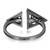 An image of a Messika women's ring with diamonds, captured from a high angle showcasing the entire band and the intricate design. The ring features two large, triangular patterns meeting at a point on top, with their surfaces embellished with small, sparkling diamonds. The band appears smooth with a polished finish, and the photo is taken from a close distance to highlight the ring's details. The background is pure white, emphasizing the ring's design and craftsmanship.