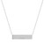 An image of a Messika women's necklace with diamonds, positioned centrally with a close-up view. The necklace features a delicate chain with a horizontal rectangular pendant bearing the 'MESSIKA' brand name. The pendant is angled slightly to the left, showing off its reflective surface and the fine detail of the diamonds embedded along its top edge. The backdrop is a plain, light-colored surface, providing a clear contrast to highlight the jewelry's design and elegance.