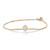 An image of a Messika women's Glam'Azone chain bracelet with diamonds, presented on a plain white background. The bracelet is captured from a top view at eye level, centered horizontally in the frame. It features a delicate 18k rose gold chain with a central bar design, and a prominent circular diamond cluster set in the middle. The photo is taken at a close distance, showcasing the intricate details and sparkle of the diamonds, with the entire piece in sharp focus against the contrasting background.