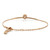 An image of a Messika women's bracelet with diamonds, displayed on a white background. The bracelet features a delicate rose gold bangle at the top with a single diamond set in a circular frame at its center, creating a focal point. The bangle transitions into a fine rose gold chain that loops around to complete the bracelet. The clasp and a small branded tag are visible on the right side. The bracelet is photographed from a top-down angle, with the bangle part facing the viewer straight on, and the chain part extending to the right, slightly receding into the distance for a three-dimensional effect.