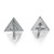 An image of a pair of Messika women's earrings with diamonds, presented on a white background. The earrings are designed as symmetrical triangles with a reflective silver finish, lying flat and angled slightly away from the viewer to show their three-dimensional shape. The brand name "MESSIKA" is visibly engraved on one side of each earring. Small diamonds are embedded in the earrings, adding a subtle sparkle. The earrings are positioned close to each other, with their posts aligned centrally, giving a clear view of the design and craftsmanship.