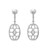 An image of a pair of Messika women's New Amazone diamond drop 18k white gold earrings, showcased against a white background. The earrings are positioned symmetrically and face front, with a medium-close distance allowing clear visibility of their design. Each earring features a round diamond post connected to a vertically elongated oval hoop encrusted with smaller diamonds, displaying intricate openwork details. The angle provides a full frontal view of the earrings, emphasizing their sparkle and craftsmanship.