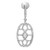 An image of a women's Messika earring with diamonds, displayed frontally and in close-up. The earring features a large oval drop design with intricate cut-out patterns, encrusted with multiple small diamonds and a prominent central diamond, connected to a smaller diamond-studded link and a round stud at the top. The background is white, emphasizing the sparkling details of the earring.