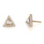 An image of a pair of Messika women's Thea stud earrings with diamonds. The earrings are designed in a triangular shape and are set in yellow gold. On the left, one earring is displayed facing up showing the full design with small round diamonds encircling a larger triangle-cut diamond at the center. On the right, the other earring is shown at an angle and in profile, with the post visible, giving a sense of the earring's depth and the setting of the diamonds. Both earrings are placed against a white background, and the image is taken from a medium distance, allowing details of the diamonds and the setting to be clearly visible.