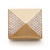 An image of a Messika brand Spiky Diamond cocktail ring designed for women, showcasing a square top view at a direct 90-degree angle with the camera positioned at a close distance to capture detail. The ring features a unique square face divided into four triangles, two polished 18k rose gold and two adorned with multiple small diamonds creating a sparkling pattern against the gold setting.
