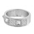 An image of a Messika brand Spiky Diamond band ring for women, showcasing a frontal view where the ring is centered and positioned horizontally. It features a wide band with a polished finish and is encrusted with multiple small diamonds around its circumference. The ring has three distinct, larger diamonds set in square bezels, spaced evenly across the front. The image is taken from a close-up angle to highlight the details of the diamonds and their settings. The background is a uniform white, ensuring the focus remains on the ring's design and craftsmanship.