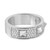 An image of a Messika Spiky diamond band women's ring, displayed in a close-up, frontal view. The ring features a band of sparkling pave-set diamonds interrupted by two symmetrical, polished triangles. The brand name "MESSIKA" is subtly engraved on the inner band, visible from the angle of the shot. The photo is taken from a slightly elevated angle, emphasizing the ring's details and craftsmanship.