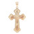 An image of back a gold-tone cross pendant with intricate filigree patterns and rose gold accents, shown front-facing at a centered angle against a white background. The pendant is positioned vertically with a slight shadow indicating it is suspended close to the surface. Great pre-owned condition.