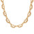 An image of a Rachel Koen women's necklace with diamonds. The necklace is displayed against a white background and shows a top-down view, highlighting the intricate design and sparkling diamonds embedded within the links. The links are oval-shaped with cut-out details in 18K yellow gold, and the necklace is arranged in a slight curve, showcasing its elegance and craftsmanship.