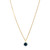 An image of a Rachel Koen unisex adult pendant necklace with a gold chain and a single blue sapphire gemstone pendant. The necklace is displayed against a white background, with the chain forming a V-shape leading down to the centrally positioned pendant. The pendant hangs perpendicular to the yellow gold chain, and the image is taken from a front-facing angle at a close distance, highlighting the gemstone's facets and the chain's links.