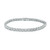 An image of a Rachel Koen brand unisex adult tennis bracelet with round cut diamonds in white gold, displayed in a straight line at a direct front-facing angle. The bracelet is set against a white background, and it is positioned horizontally across the center of the frame, allowing a clear view of the diamonds and the clasp mechanism. The image is taken from a close distance, showcasing the intricate design and the sparkling diamonds with high detail.
