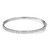 An image of a Rachel Koen women's bangle bracelet with diamonds, showcased in a close frontal view against a white background. The bracelet is presented in a slight left-angled position, allowing the row of neatly set round cut diamonds along the top surface to catch the light and sparkle. The bracelet's band is a slim, polished silver tone, marked with "18K 750 KF" indicating its quality, and the clasp is visible on the right side in white gold. The image is taken from a medium distance, providing a clear view of the bracelet's design and the intricate details of the diamonds.