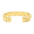 An image of a Rachel Koen women's bracelet with a glossy gold finish, displayed against a white background. The bracelet is positioned horizontally in the center, with a slight curve to show the continuous design of heart-shaped links, which wrap around its circumference. Each link reflects the light differently due to their angled surfaces, adding depth and texture to the piece. The diamonds mentioned are not visible in this view.