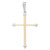 An image of a unisex adult necklace by Rachel Koen, featuring a simple and elegant cross pendant without stones. The pendant is displayed in a straight-on frontal view against a white background, with the vertical bar of the cross oriented directly up and down and the horizontal bar perfectly perpendicular, creating a symmetrical plus sign shape. The cross has a polished with 14K yellow gold gold with 14K white gold caps at the end of each arm, and is attached to a matching bail suitable for a chain. 