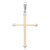 An image of a Rachel Koen unisex adult necklace without stones, displayed in a close-up, front-facing view. The necklace features a simple and elegant cross pendant with a smooth, metallic finish, centered vertically on a plain, white background. The arms of the cross are of equal length, with rounded tips, and the pendant is attached to a loop at the top, suggesting where it would connect to a chain. The photo is taken at a direct, straight-on angle, capturing the symmetrical design in clear detail.