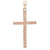 An image of a Rachel Koen brand necklace pendant for women, featuring a 14K yellow gold cross with a twisted rope design, centered and viewed from a frontal angle against a white background. The cross is displayed in a straight position with the arms of the cross extending horizontally and vertically, taking up most of the frame, and the pendant bail is visible at the top. There are no stones on the necklace, emphasizing the intricate metalwork.